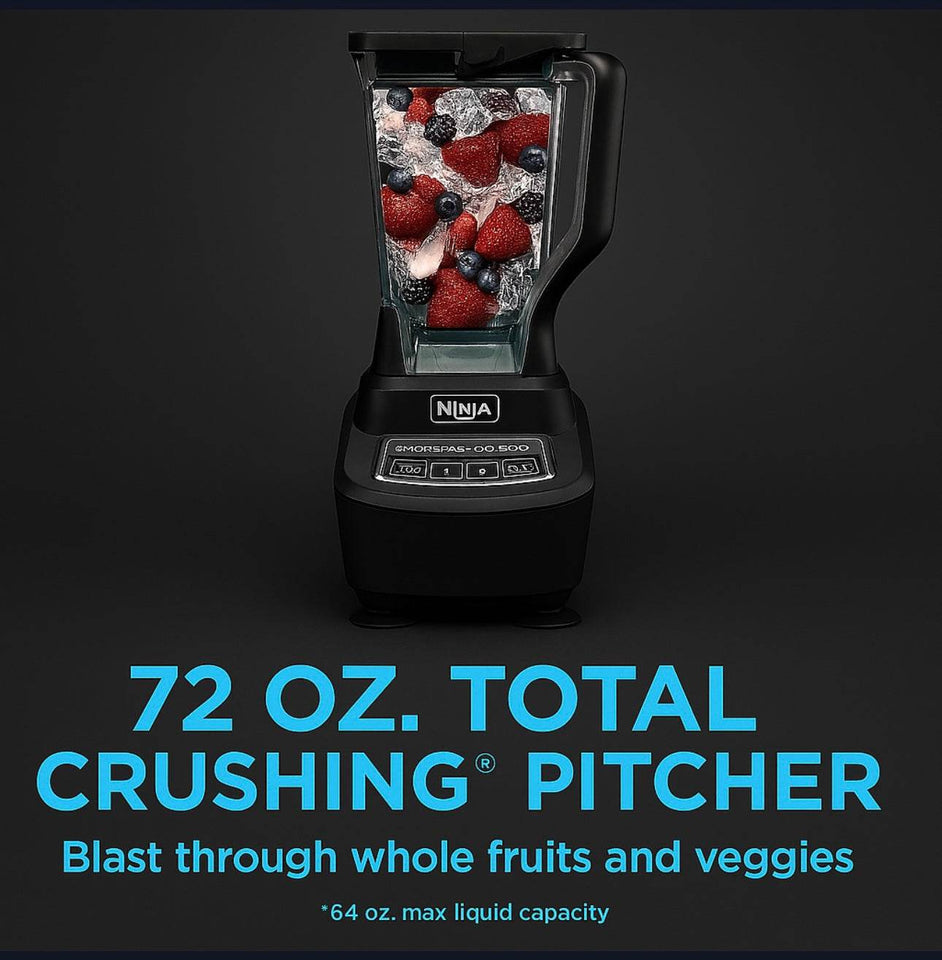 Ninja BL770 blender with 72oz pitcher, designed for crushing fruits and veggies for smoothies and meals.