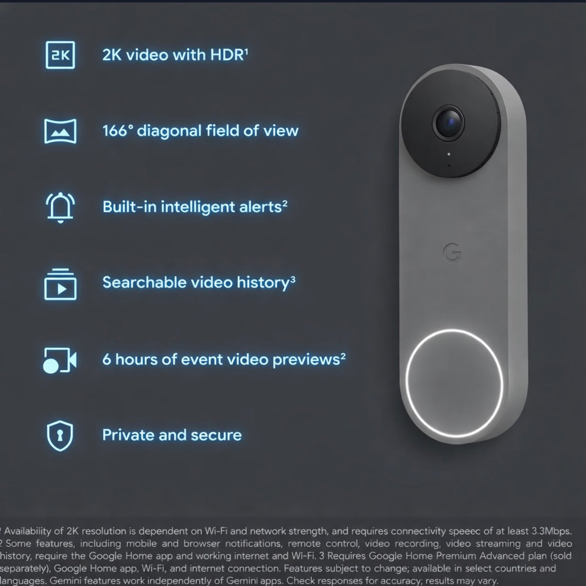 Google Nest Doorbell Wired 3rd Gen – 2K Gemini AI Security Camera