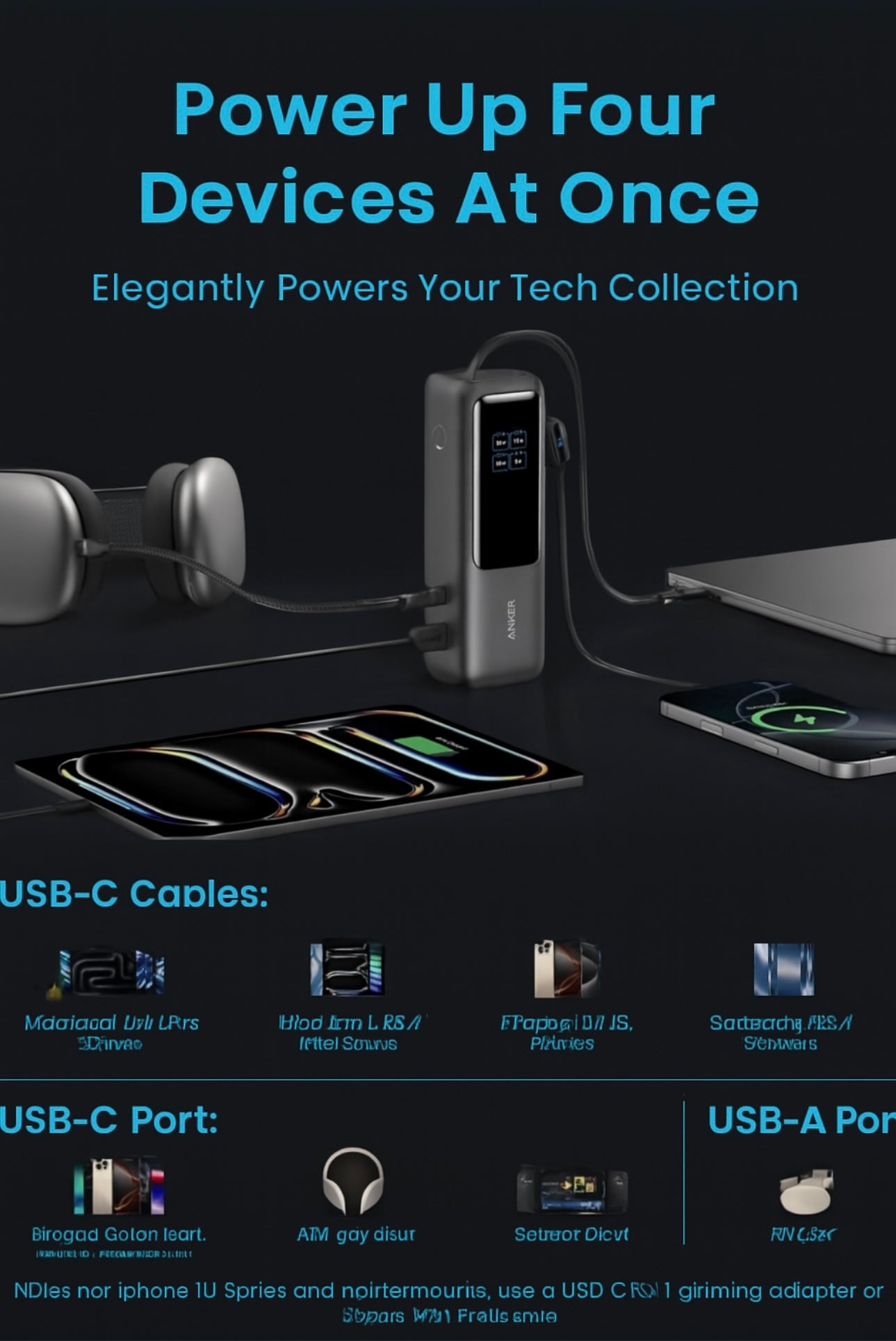 Anker 25,000mAh 100W Laptop Power Bank – Triple USB‑C, Retractable Cables, Flight‑Approved