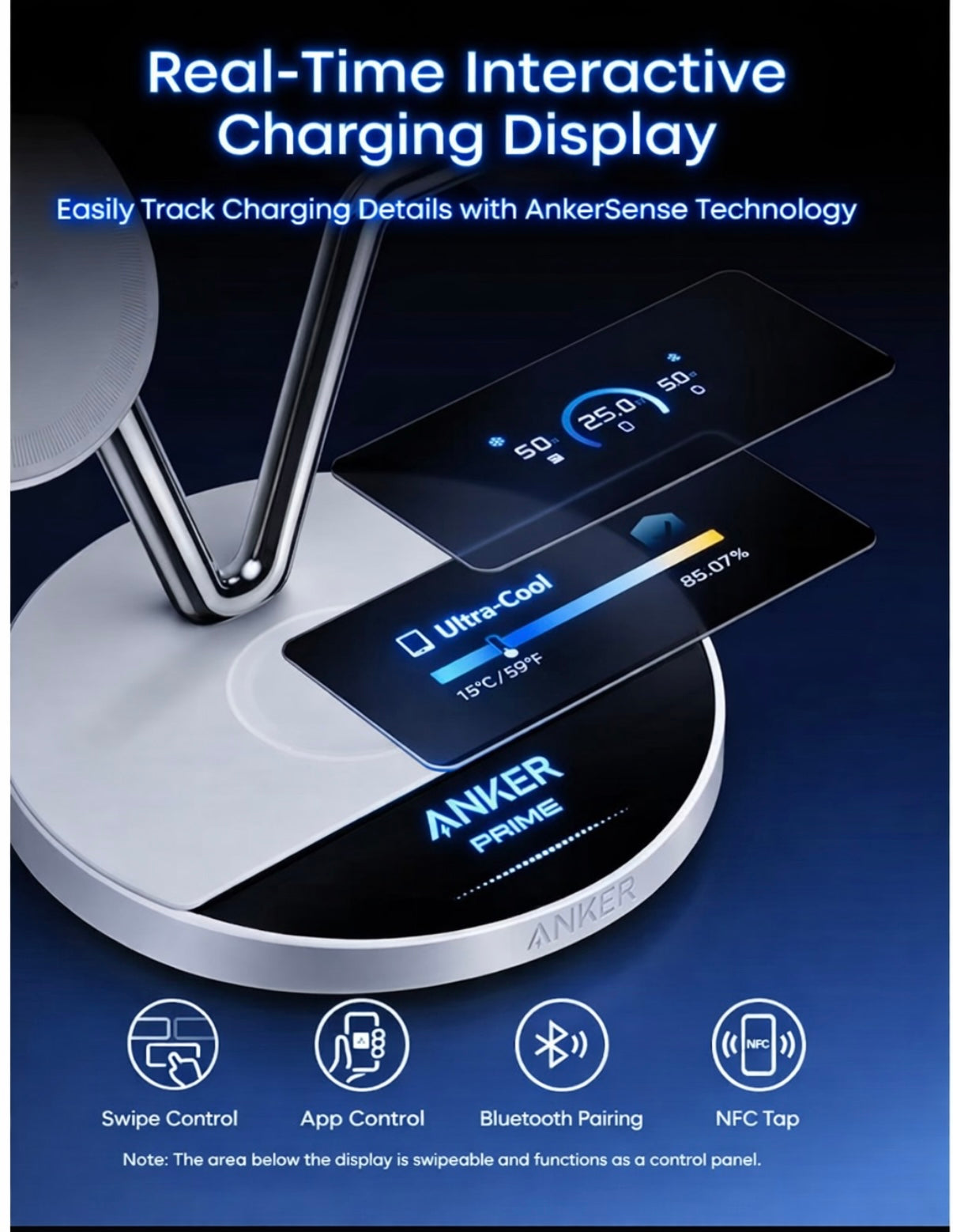 Anker Prime MagSafe 3‑in‑1 Charger – Qi2.2 25W Fast Wireless Charging Station with Smart Display & AirCool TEC for iPhone 17, Apple Watch & AirPods
