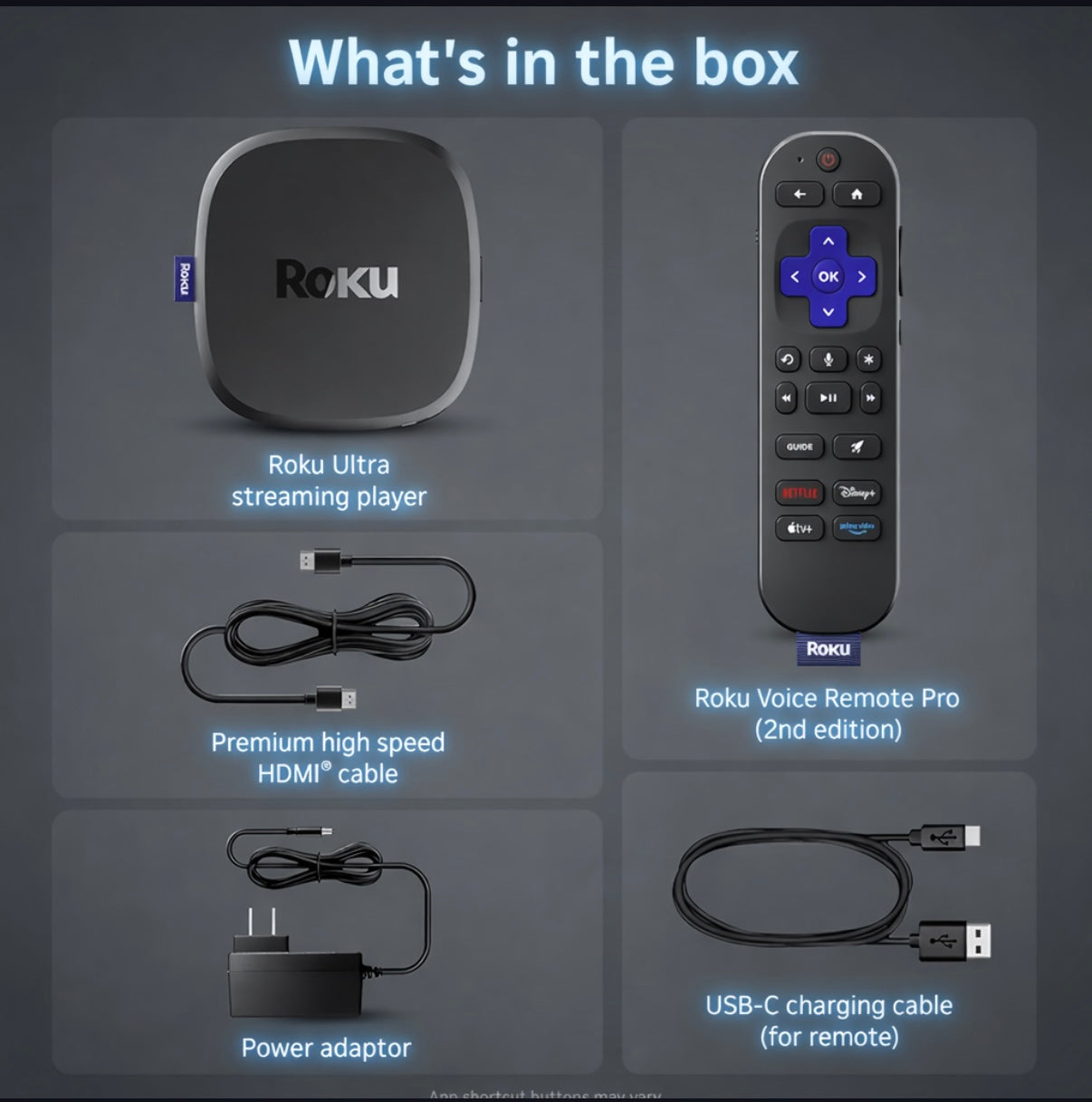 Roku Ultra – 4K HDR Streaming Player with Dolby Vision & Atmos, Wi‑Fi 6, Bluetooth, Rechargeable Voice Remote Pro