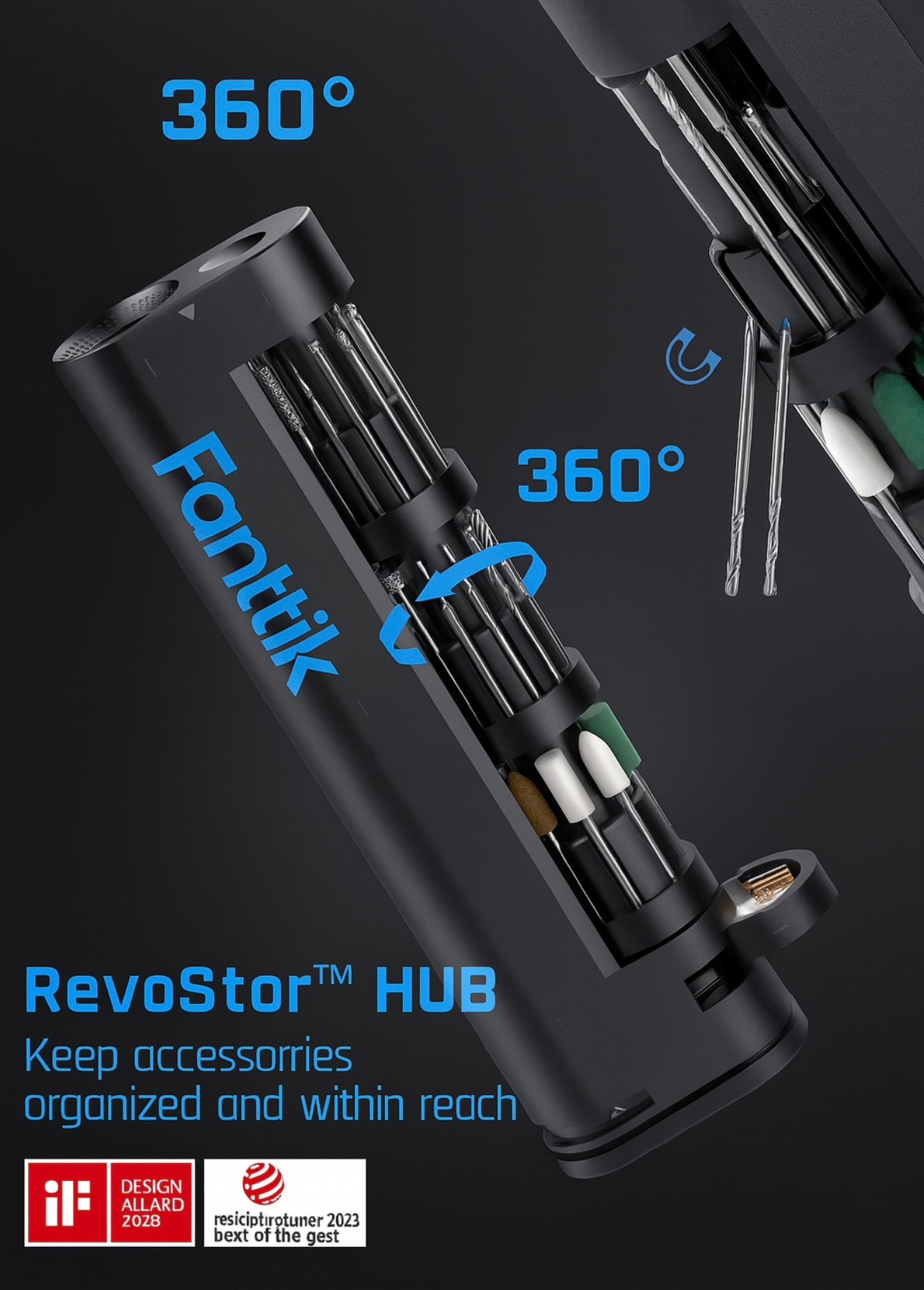 Fanttik F2 Master Mini Cordless Rotary Tool Kit – Brushless Motor, 5-Speed, 25,000 RPM, Revostor Hub, 35 Accessories – Precision Tool for 3D Printing, Sanding, Polishing, Carving & DIY Crafts