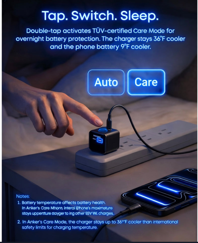 Anker Nano 45W Smart Display USB‑C Charger – GaN Fast Charging, 180° Foldable Plug, Smart Recognition, Built‑In Care Mode, for iPhone 17/16/15