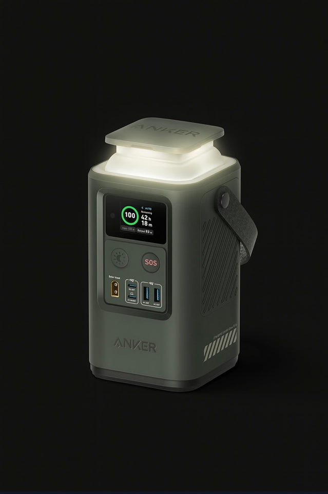 portable power station 60000mAh with USB-C fast charging, smart display, retractable light, and emergency SOS button