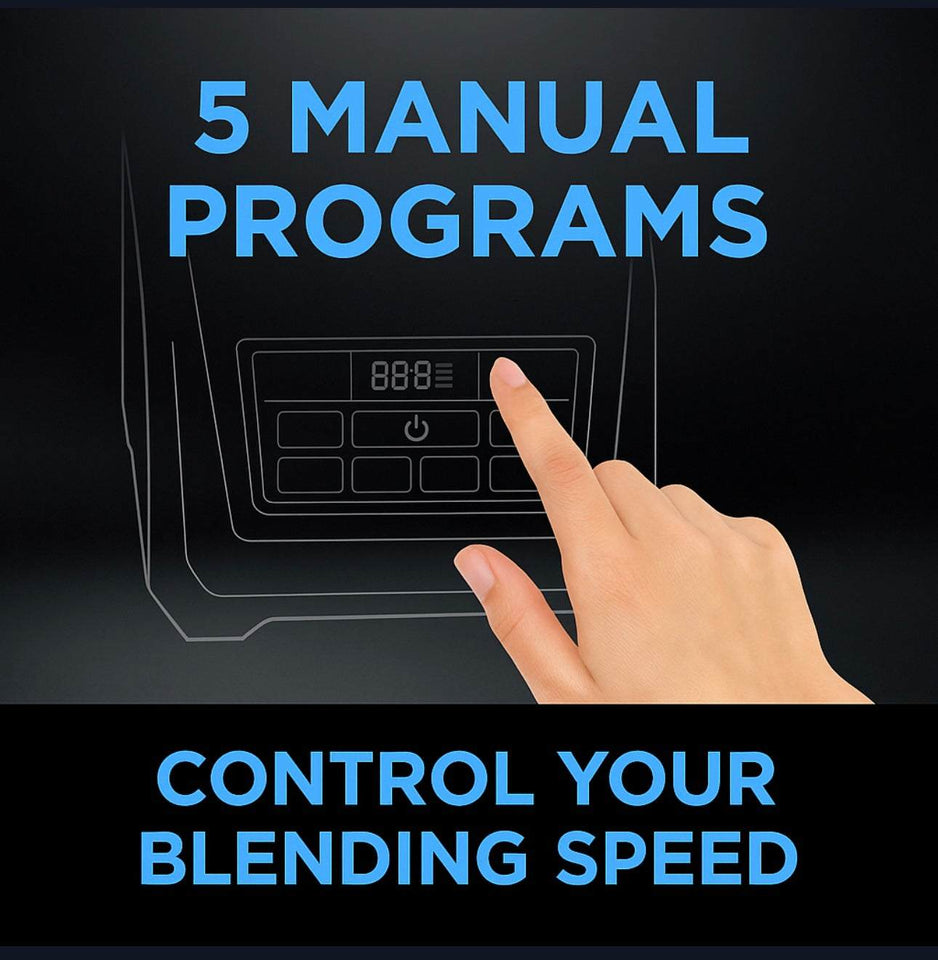 User interface of BL770 showing 5 manual programs for controlling blending speed.
