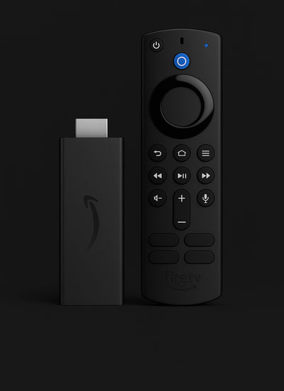 Amazon Fire TV Stick with Alexa Voice Remote—plug-and-play streaming with power, volume, and mute control in one device.