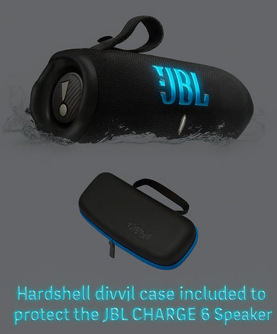 JBL Charge 6 Portable Bluetooth Speaker + divvi! Protective Hardshell Case Bundle – Waterproof, Powerful Bass, Travel-Ready