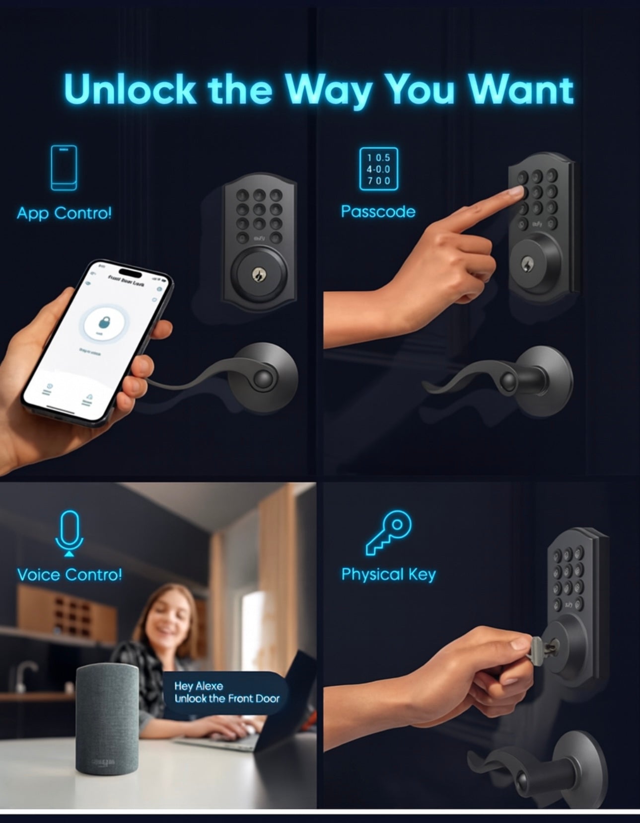 Cerradura inteligente Eufy C30: cerrojo WiFi sin llave para puerta principal, no requiere puente, fácil instalación (hágalo usted mismo), compatible con Alexa, grado BHMA 3.
