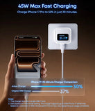 Anker Nano 45W Smart Display USB‑C Charger – GaN Fast Charging, 180° Foldable Plug, Smart Recognition, Built‑In Care Mode, for iPhone 17/16/15