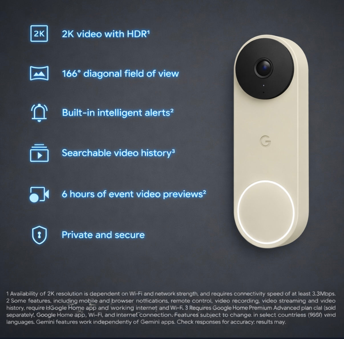 Google Nest Doorbell Wired 3rd Gen – 2K Gemini AI Security Camera