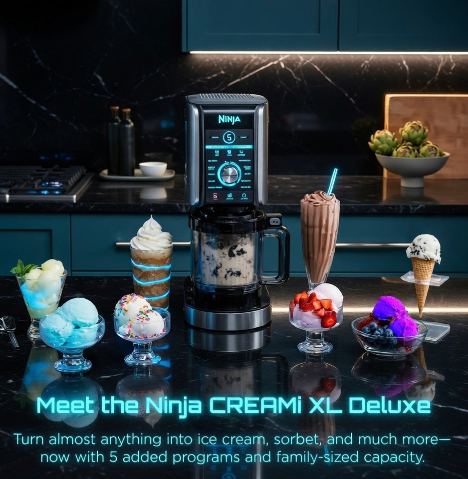 Ninja CREAMi Deluxe NC501 – 11‑in‑1 Ice Cream Maker with XL 24oz Tubs, Sorbet, Gelato, Milkshakes & Frozen Yogurt – Silver