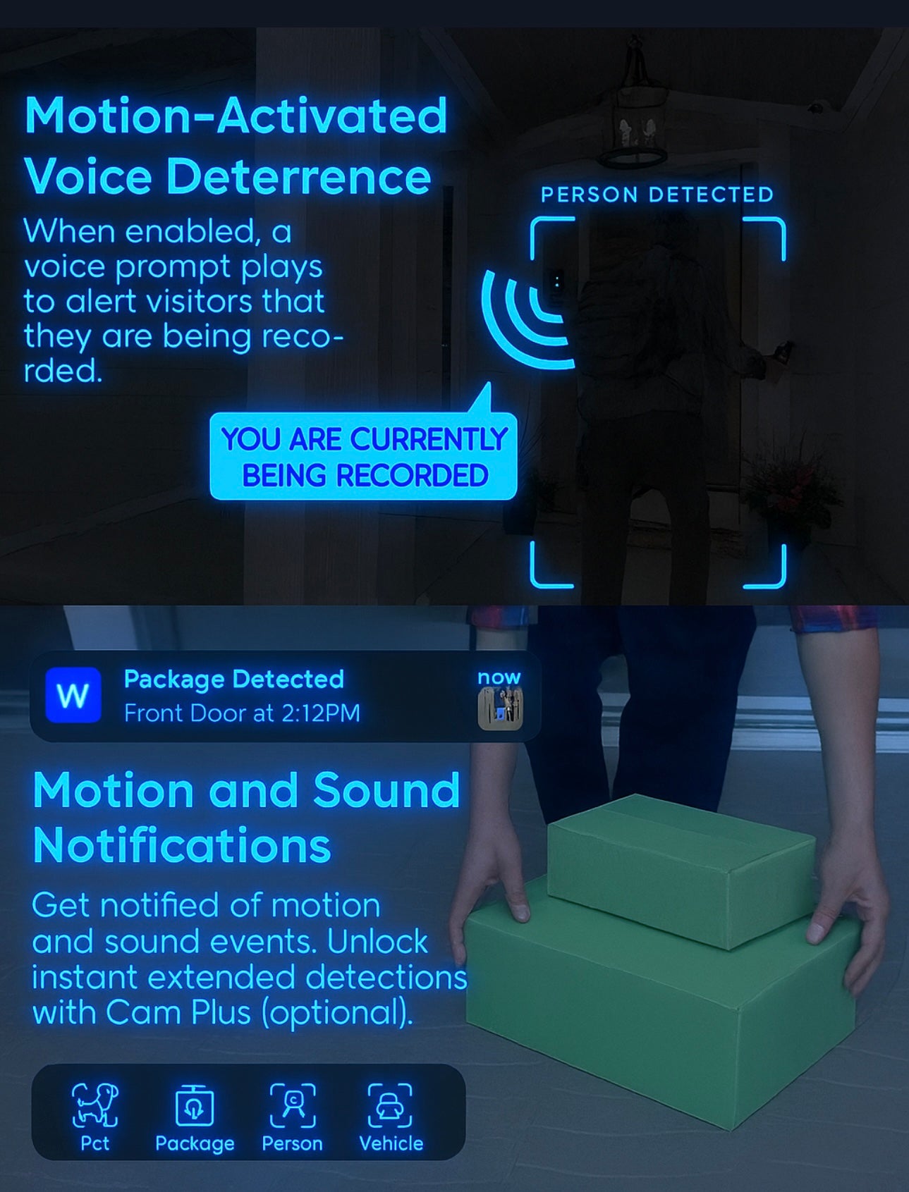 WYZE Wireless Dual Camera Video Doorbell with Chime - Battery Powered, 2K HD, Package & Person Detection, 2-Way Audio, Color Night Vision, Smart Home Compatible