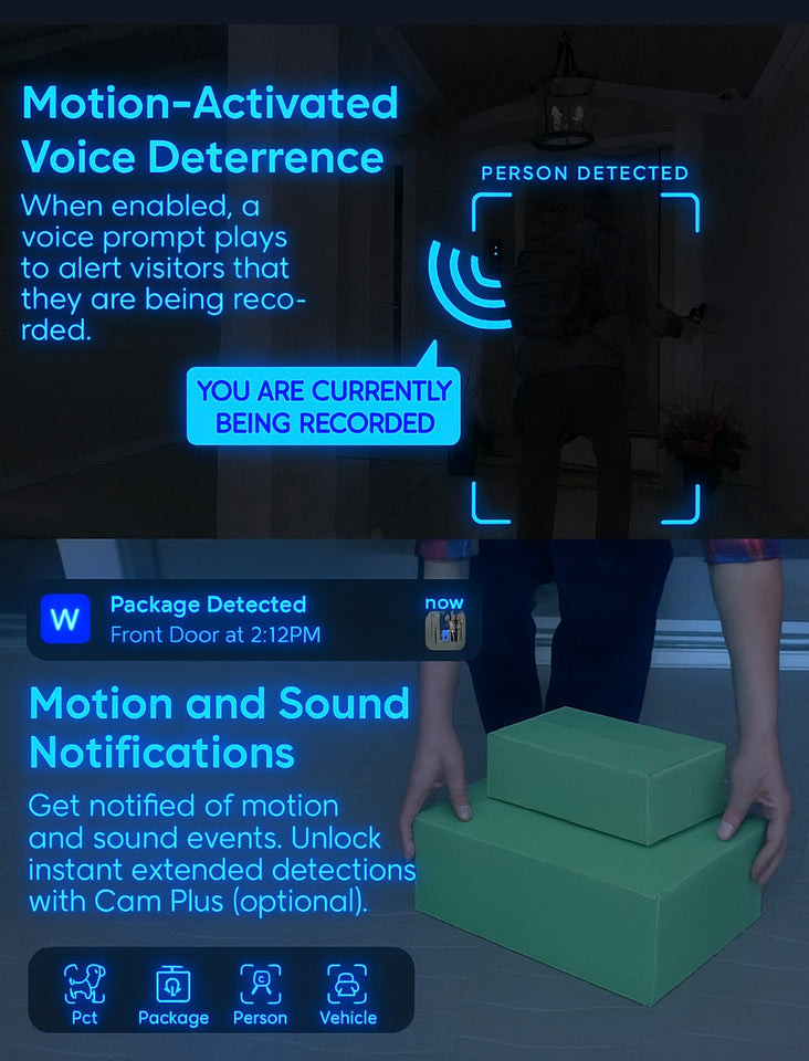 WYZE Wireless Dual Camera Video Doorbell with Chime - Battery Powered, 2K HD, Package & Person Detection, 2-Way Audio, Color Night Vision, Smart Home Compatible