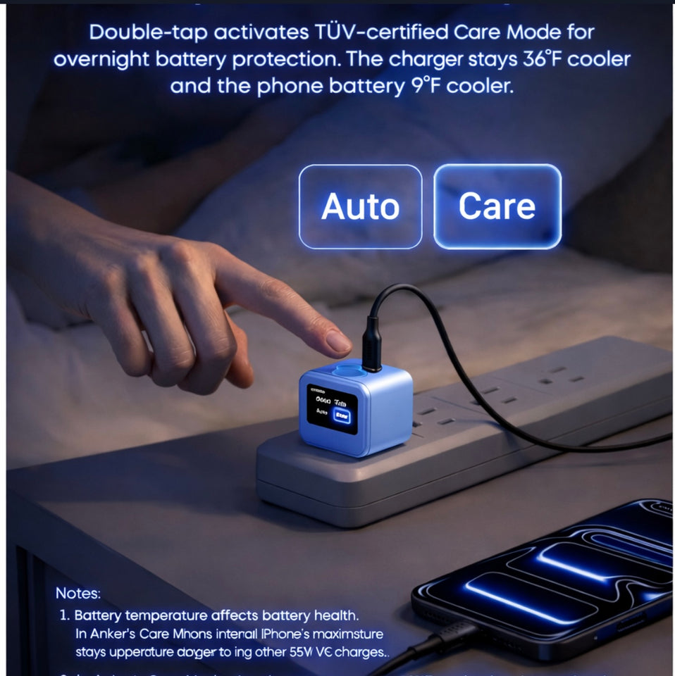 Anker Nano 45W Smart Display USB‑C Charger – GaN Fast Charging, 180° Foldable Plug, Smart Recognition, Built‑In Care Mode, for iPhone 17/16/15