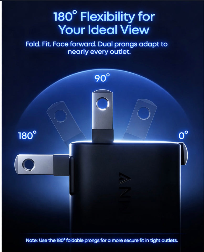 Anker Nano 45W Smart Display USB‑C Charger – GaN Fast Charging, 180° Foldable Plug, Smart Recognition, Built‑In Care Mode, for iPhone 17/16/15