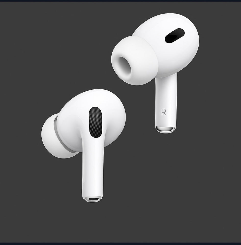 Apple AirPods Pro 2 premium wireless earbuds with active noise cancellation and ergonomic design against dark background