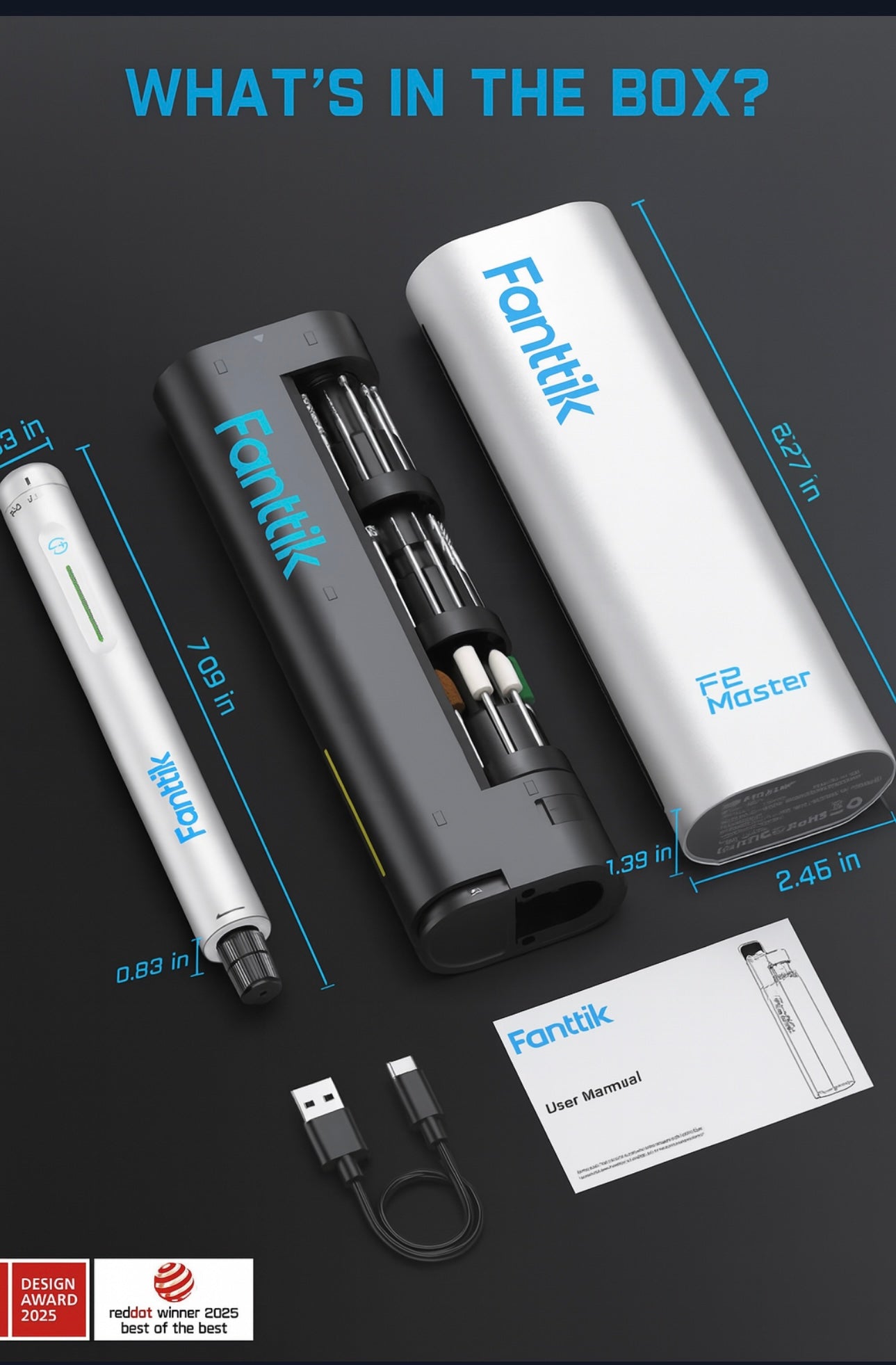 Fanttik F2 Master Mini Cordless Rotary Tool Kit – Brushless Motor, 5-Speed, 25,000 RPM, Revostor Hub, 35 Accessories – Precision Tool for 3D Printing, Sanding, Polishing, Carving & DIY Crafts