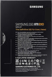 Back of the Samsung 870 EVO 250GB SSD box showing product details and warranty information.