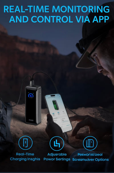 Anker Prime 26250mAh Power Bank, 300W 3-Port Portable Charger, TSA-Approved, App-Controlled USB-C PD for MacBook, iPhone 17/16, Travel & Work (Base Not Included)