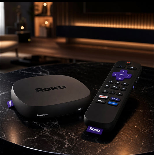 Roku Ultra – 4K HDR Streaming Player with Dolby Vision & Atmos, Wi‑Fi 6, Bluetooth, Rechargeable Voice Remote Pro