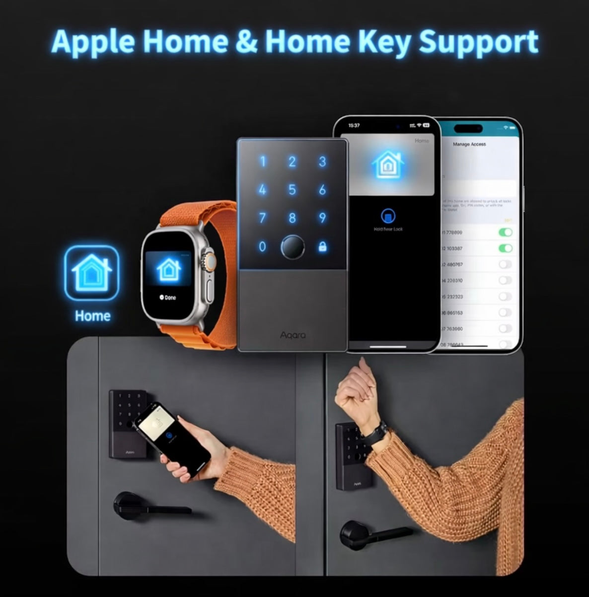Aqara Smart Lock U100 – Fingerprint Keyless Entry, Apple Home Key, Touchscreen Keypad, Bluetooth Deadbolt, IP65 Weatherproof, Works with HomeKit/Alexa/Google/IFTTT