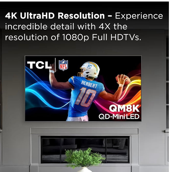 TCL 75-Inch QM8K Series Mini‑LED QLED 4K HDR Google TV | 144Hz, Dolby Atmos, Anti‑Reflective Screen, Voice Remote, Gaming + Soundbar Bundle