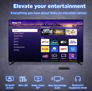 Roku Smart TV – 55-Inch Pro Series 4K QLED,120Hz, Dolby Vision IQ, Wi‑Fi 6, Backlit Voice Remote Pro