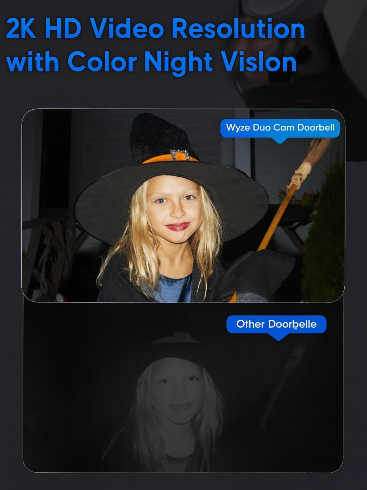 WYZE Wireless Dual Camera Video Doorbell with Chime - Battery Powered, 2K HD, Package & Person Detection, 2-Way Audio, Color Night Vision, Smart Home Compatible