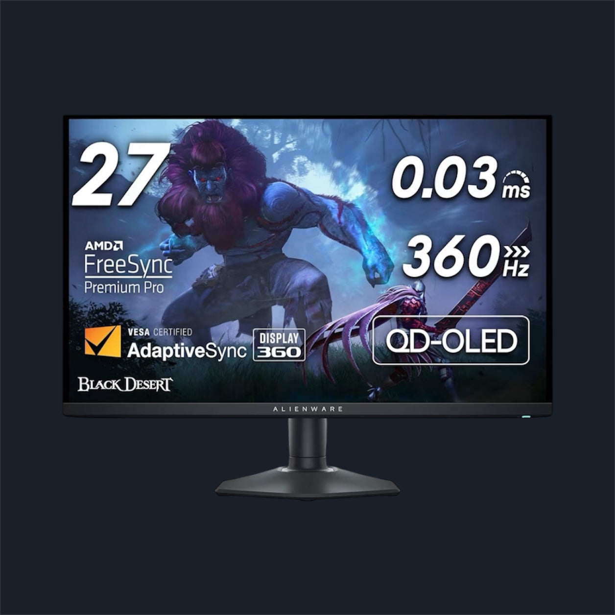 Alienware AW2725DF QD‑OLED 27” Gaming Display – 360Hz, WQHD, 0.03ms, FreeSync Pro