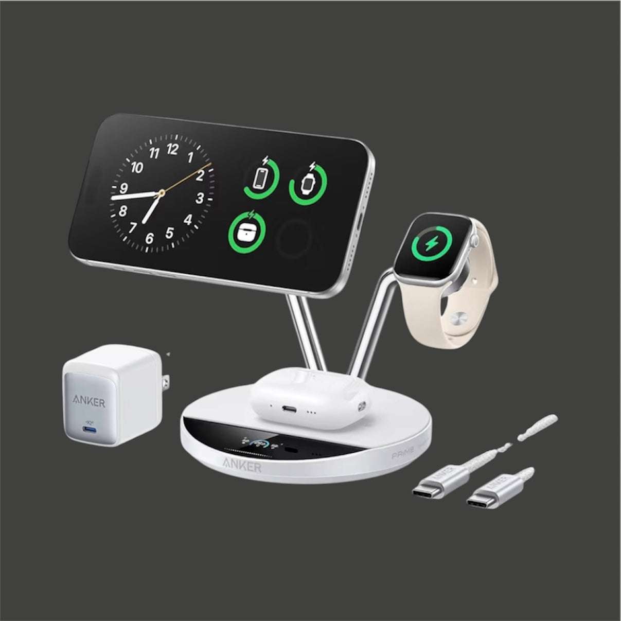 Anker Prime MagSafe 3‑in‑1 Charger – Qi2.2 25W Fast Wireless Charging Station with Smart Display & AirCool TEC for iPhone 17, Apple Watch & AirPods