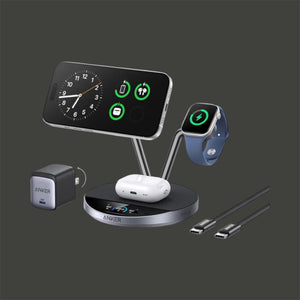 Anker Prime MagSafe 3‑in‑1 Charger – Qi2.2 25W Fast Wireless Charging Station with Smart Display & AirCool TEC for iPhone 17, Apple Watch & AirPods