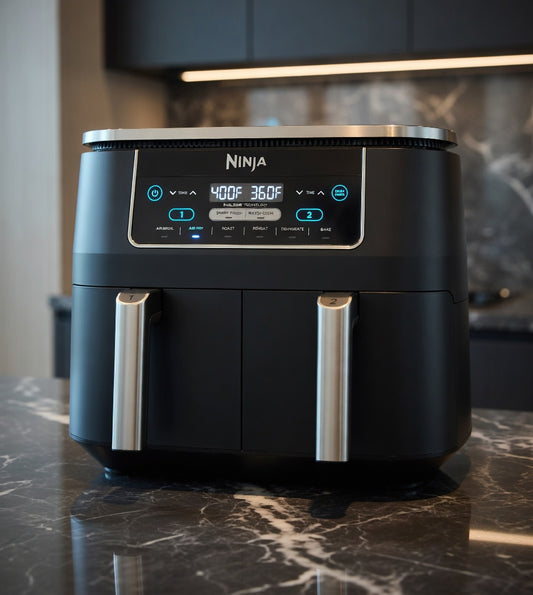 Ninja Foodi DZ201 DualZone 8QT 2‑Basket Air Fryer – 6‑in‑1 with Smart Finish & Match Cook, Roast, Broil, Dehydrate & More – Grey